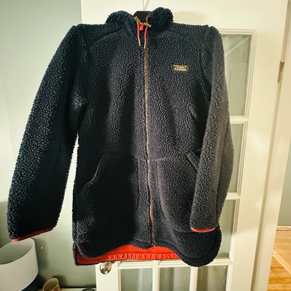 L.L. Bean Navy Blue Fleece Jacket with Red Accents